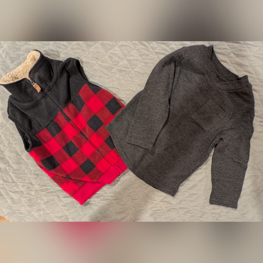 Red and Black Plaid Vest with Gray Pants - Picture 2 of 4